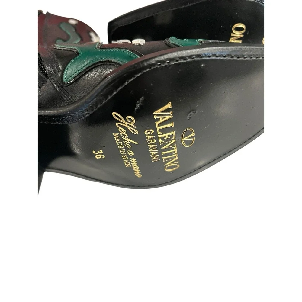 Valentino Garavani Black Leather Daisy Ankle‎ Cowboy Boots 5.5 - 6 Women Size 36